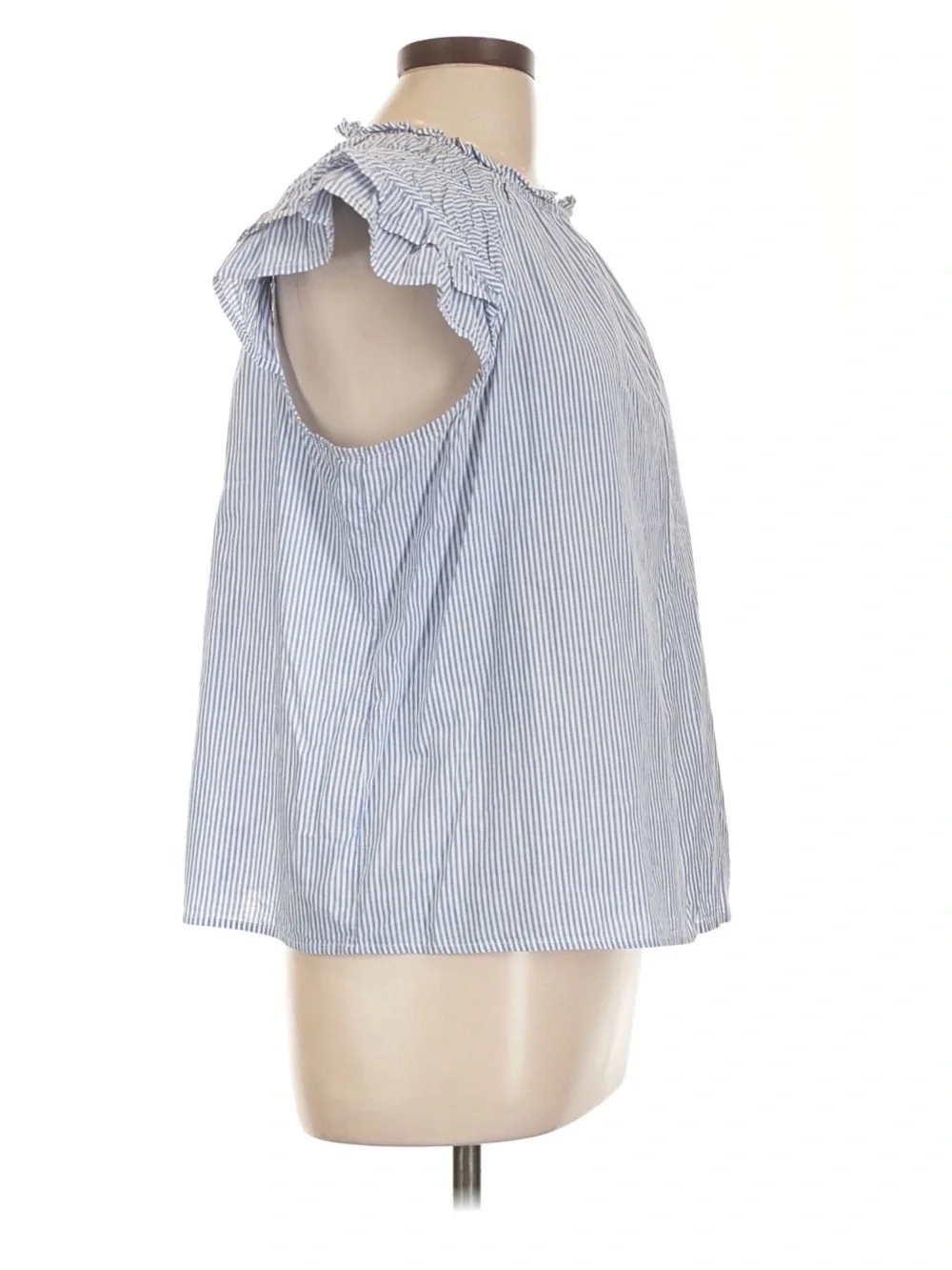 J. Crew Cotton Blue Stripe Ruffle-Sleeve Top